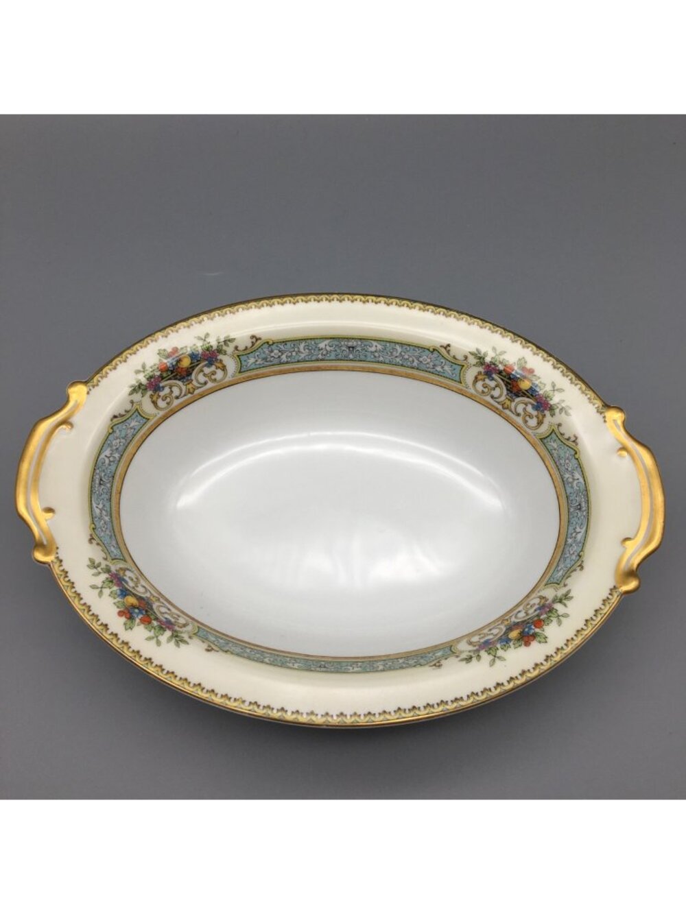 Vintage Noritake China Chine Blue Serving Bowl Floral Scrollwork Gold Trim